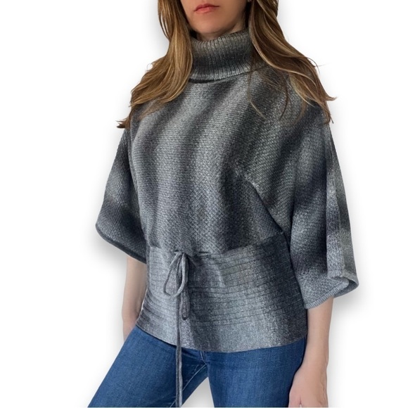 Dressbarn Wool Blend gray charcoal knit sweater turtleneck pullover kimono style - Picture 1 of 8